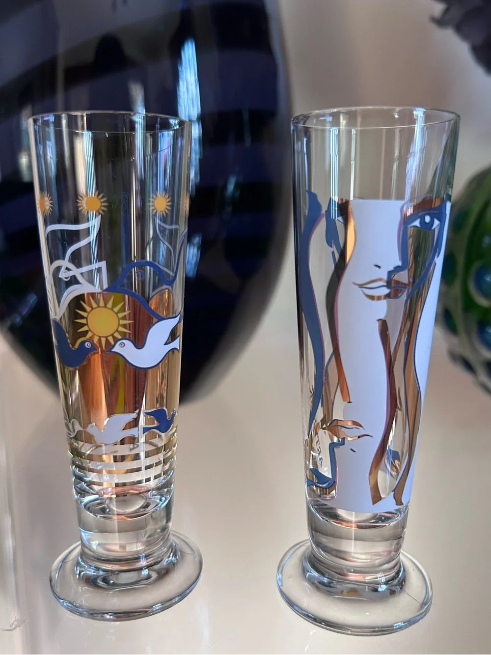 Vintage Rastal Artwork Collection “Liquid Lady” & “Peace” Footed Cordial Glasses